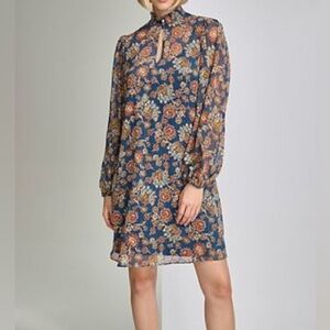 Harper Rose Multicolor Patterned Dress With Blue Slip